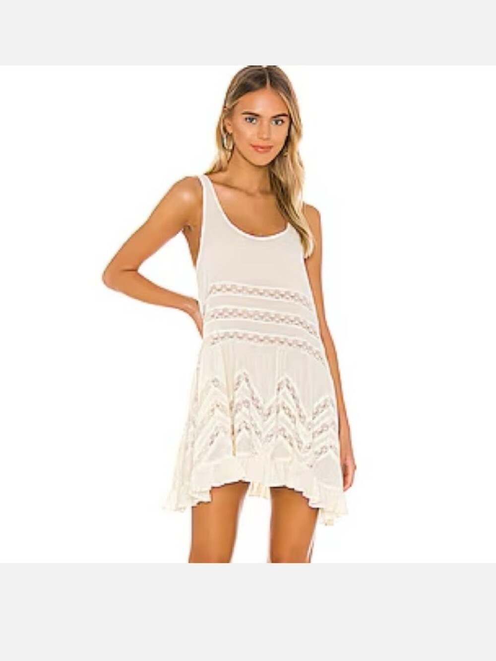 Free People Cream Crochet-Trim Tank Swim Coverup Dress